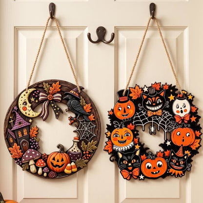 Halloween-Holzkranz mit Juteseil - Set 2 Muster - 4 Stück - 7,87" - image 6