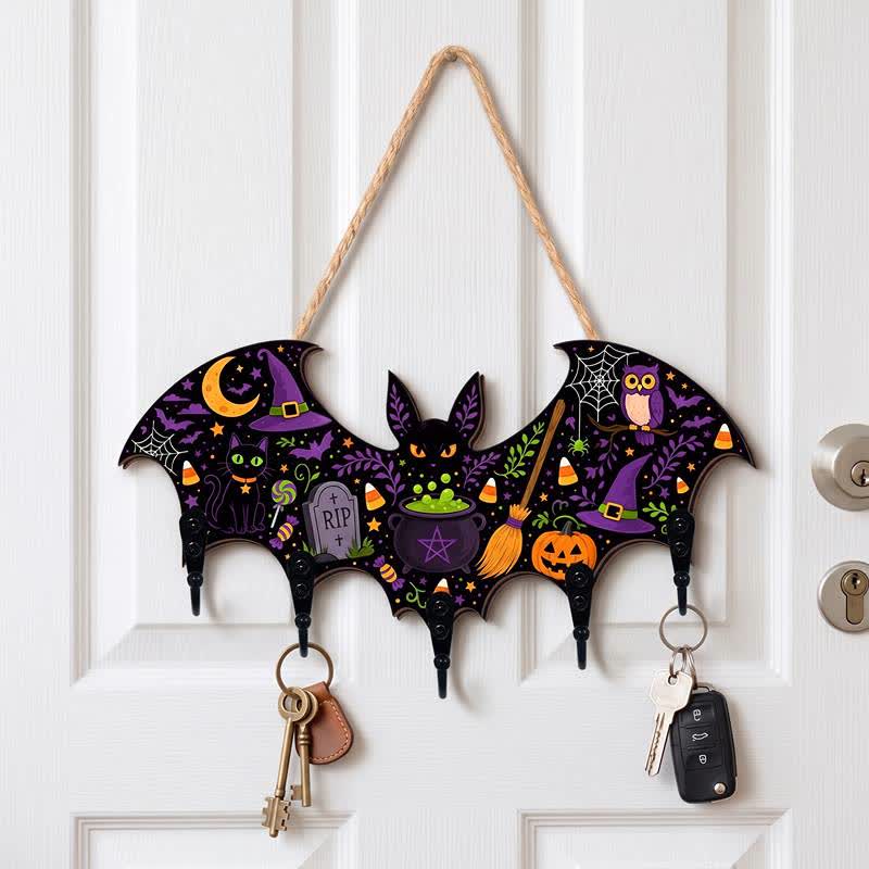 Halloween-Schlüsselhalter aus Holz in Fledermausform - Hexenkatze & Kessel - 4 Stück - 12 Zoll L x 5 Zoll H - image 2