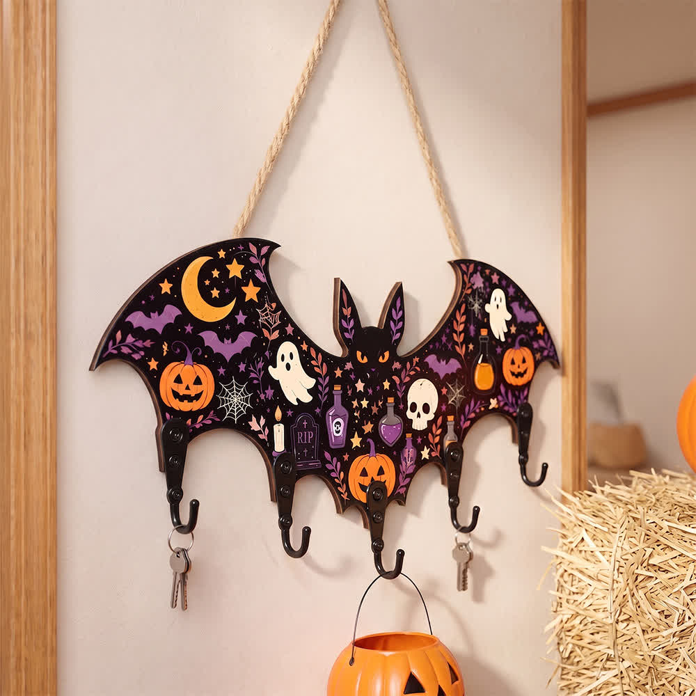 Halloween-Schlüsselhalter aus Holz in Fledermausform - image 1