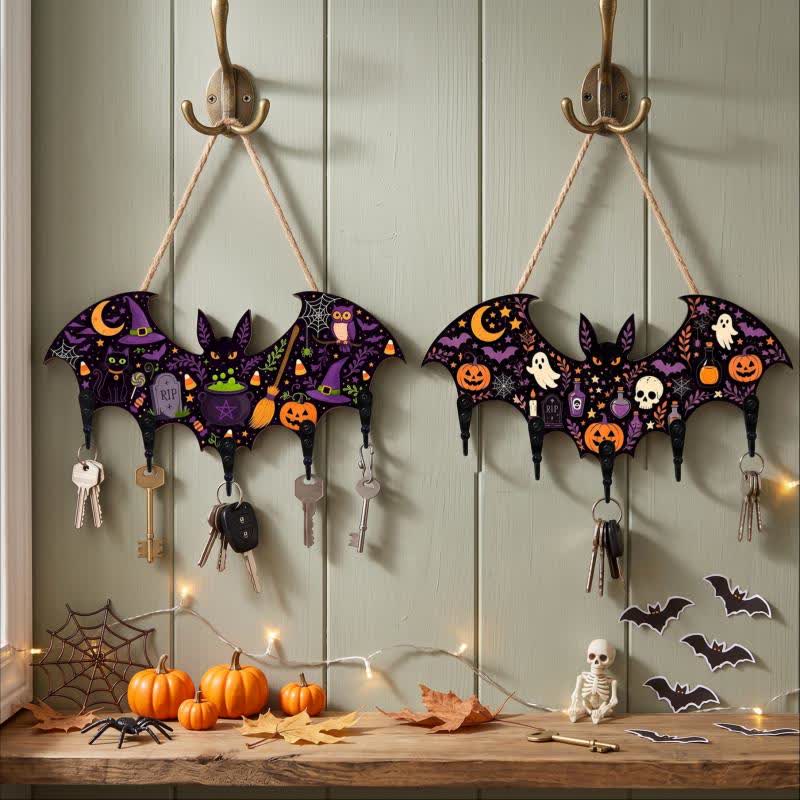 Halloween-Schlüsselhalter aus Holz in Fledermausform - Set 2 Muster - 4 Stück - 12 Zoll L x 5 Zoll H - image 6