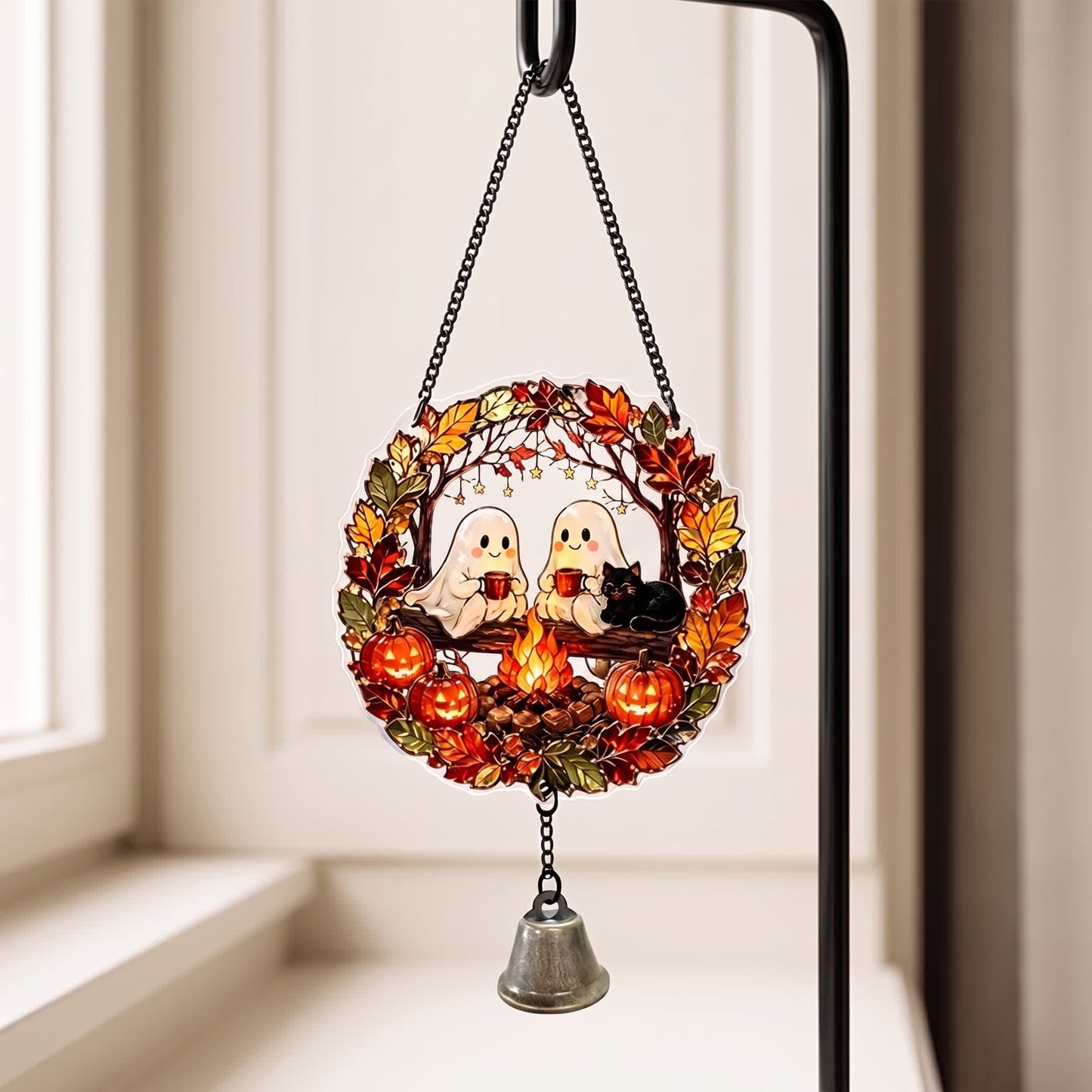 Halloween-Acryl-Sonnenfänger-Hängeornament mit Glocke - 2 Geister - 5 Stück - image 7