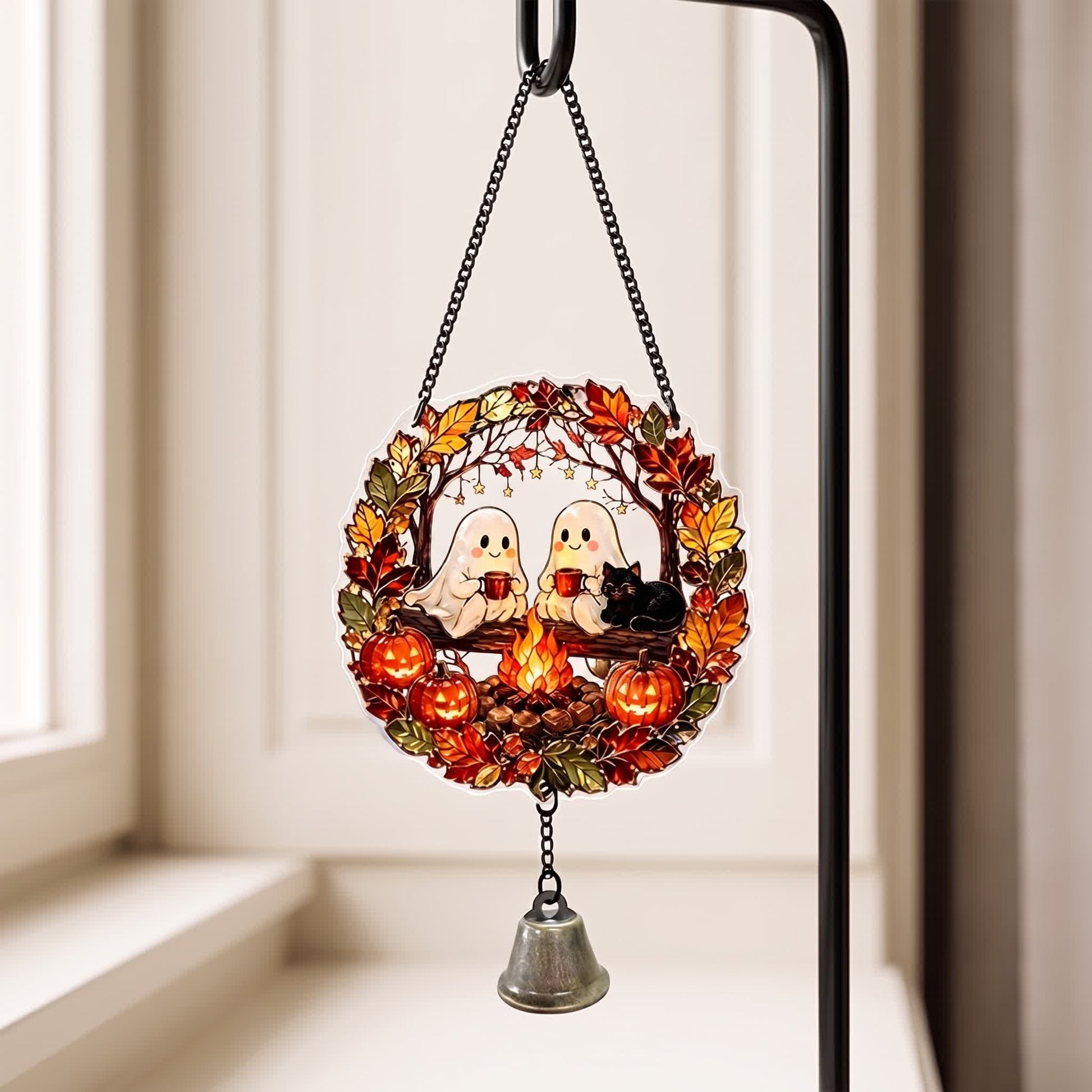 Halloween-Acryl-Sonnenfänger-Hängeornament mit Glocke - 2 Geister - 5 Stück - image 7