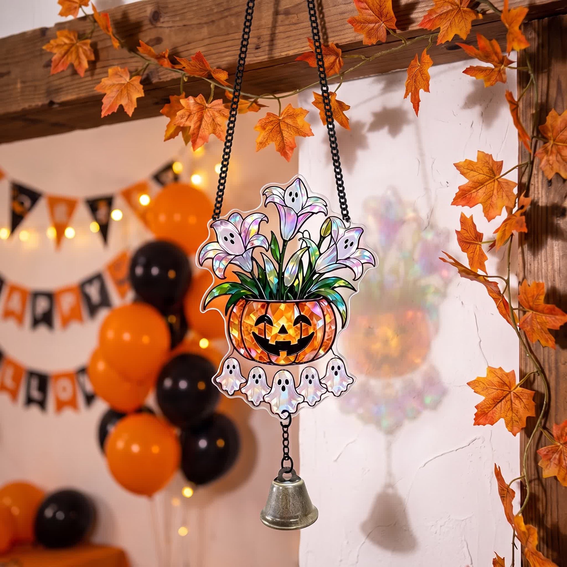 Halloween-Acryl-Sonnenfänger-Hängeornament mit Glocke - Kürbistopf - 5 Stück - image 5