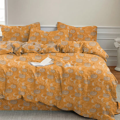 Halloween Kürbis Mond Baumwollbettwäsche-Set - Orange - Bettwäscheset (4-teilig) - König - image 0