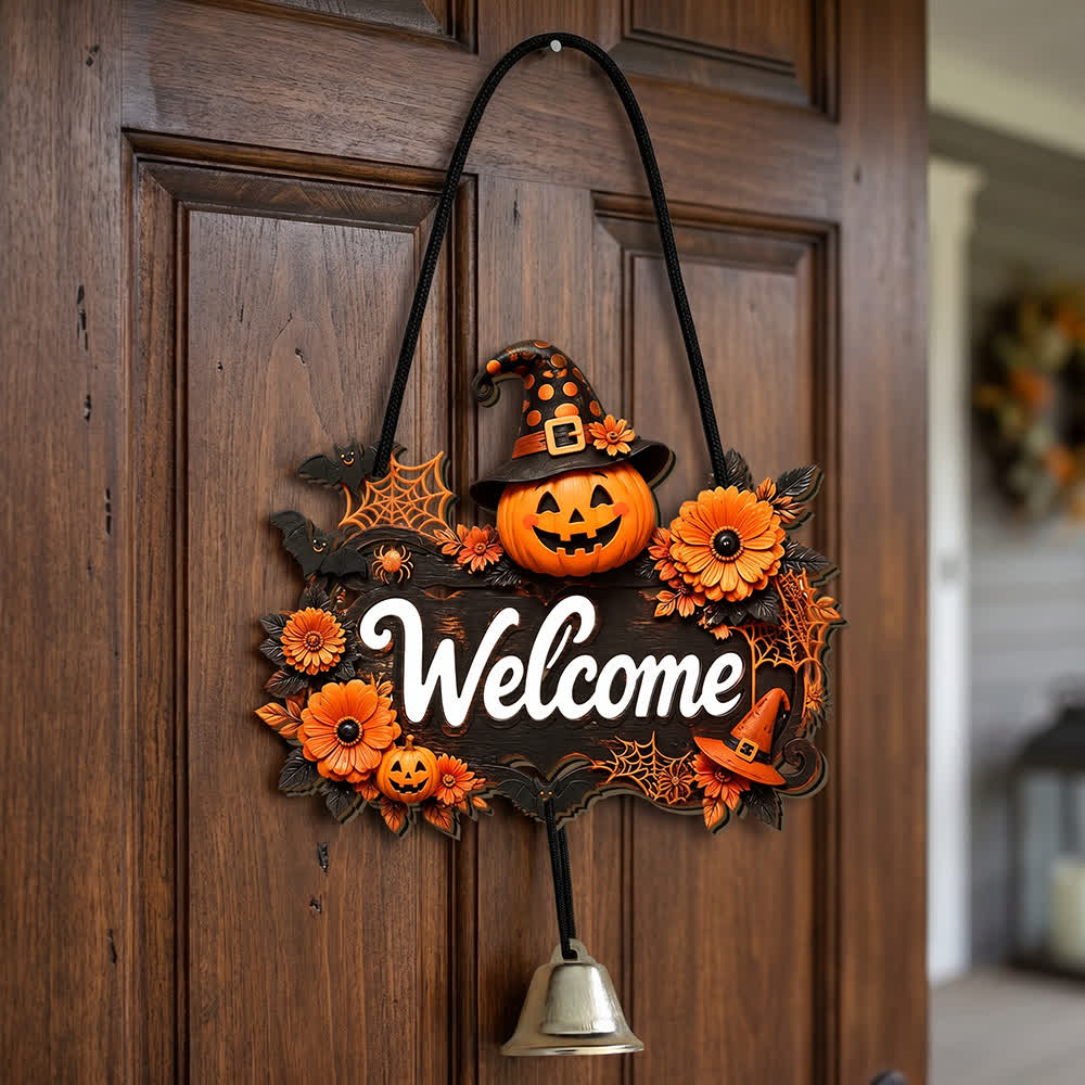 Gotisches Halloween-Türschild aus Holz - Kürbis-Willkommen - 5 Stück - image 2