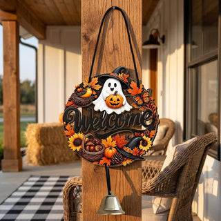 Gotisches Halloween-Türschild aus Holz - Geist und Kürbis - 5 Stück - image 0