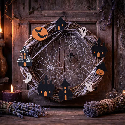 Halloween-Zweigkranz mit Spinnennetz-Ornamenten - image 3