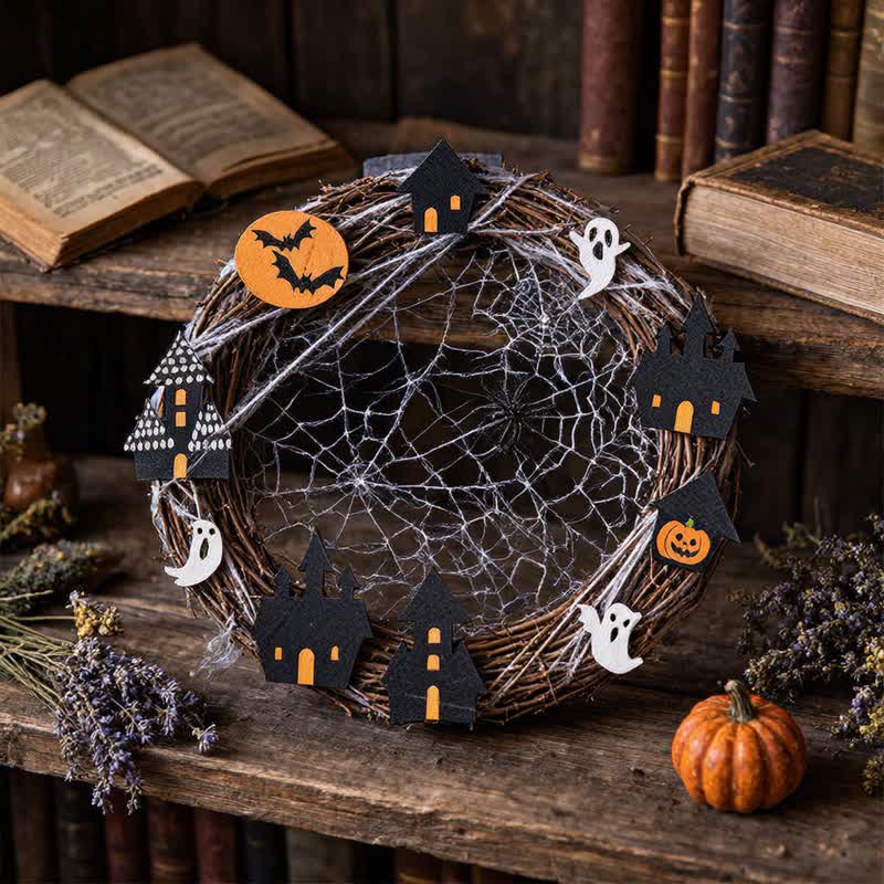 Halloween-Zweigkranz mit Spinnennetz-Ornamenten - image 2