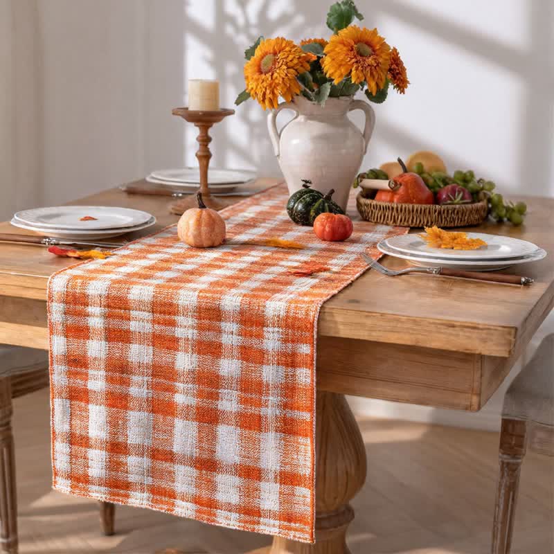 Tischläufer mit orangefarbenem Karomuster - Orange & Weiß - 72" x 13" - image 0