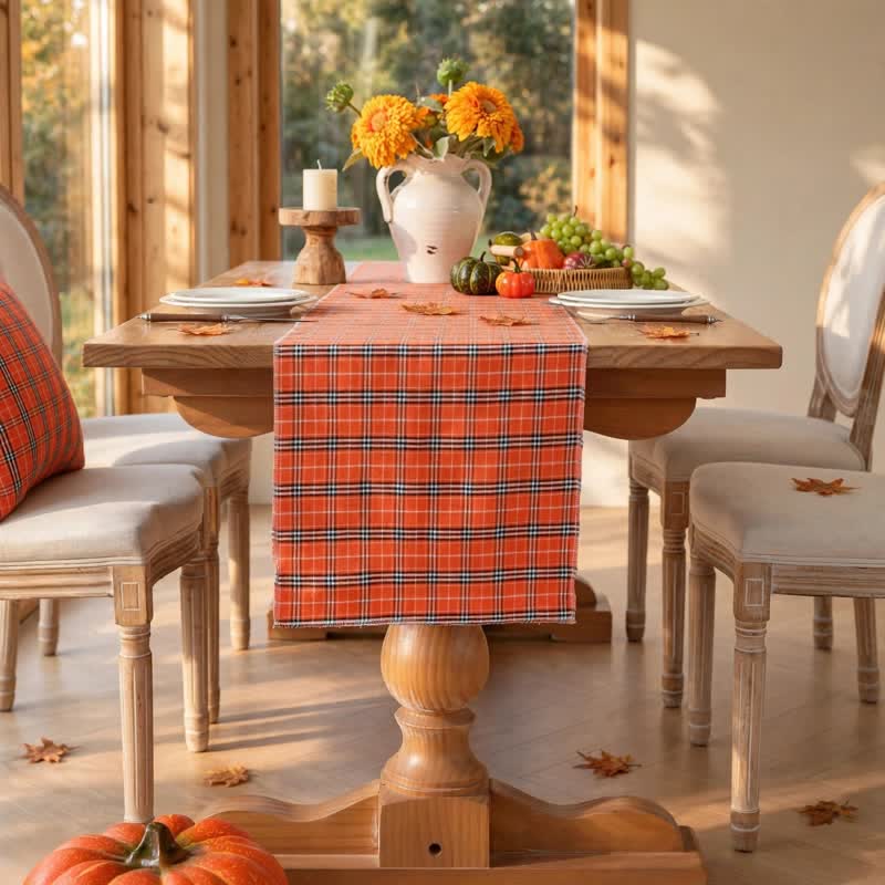 Tischläufer mit orangefarbenem Karomuster - Orange & Schwarz - 72" x 13" - image 3