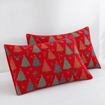 Festliche Weihnachtsbaum-Baumwollgaze-Decke - Rot - 2 Kissenbezüge - 51cm x 91cm - image 5