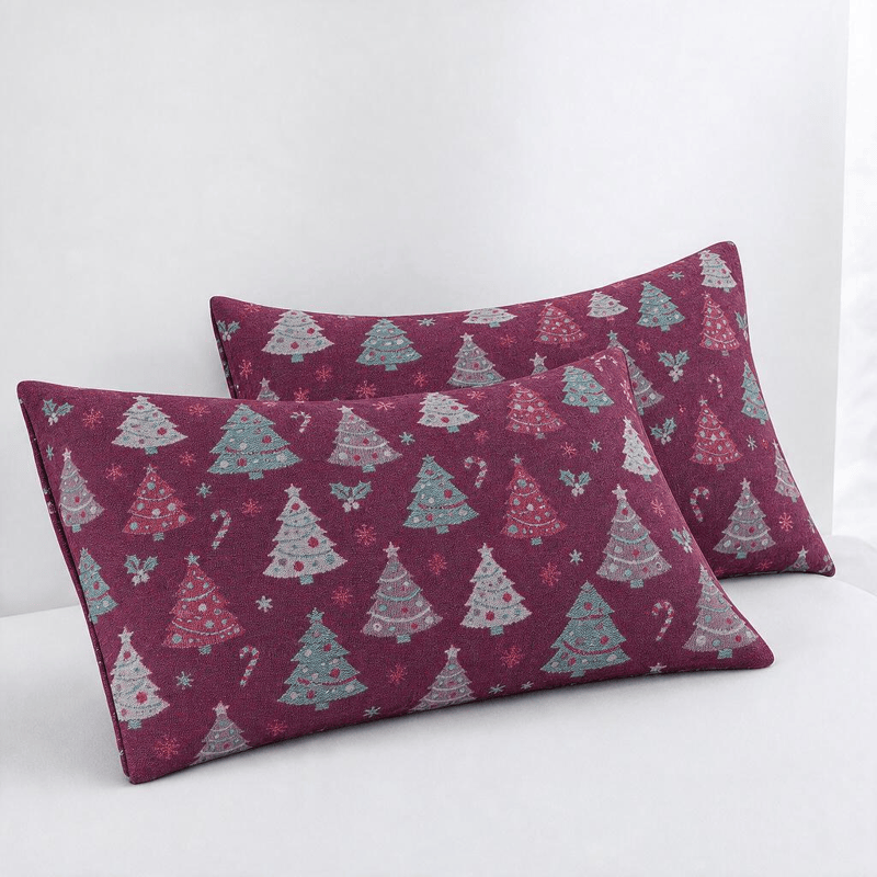 Festliche Weihnachtsbaum-Baumwollgaze-Decke - Lila - 2 Kissenbezüge - 51cm x 91cm - image 17