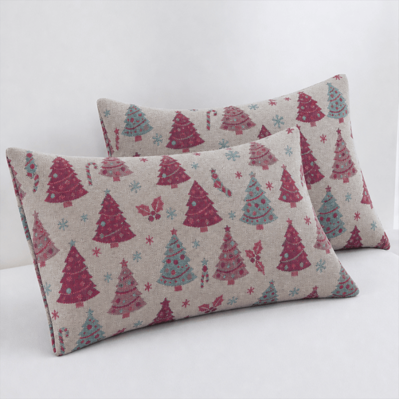 Festliche Weihnachtsbaum-Baumwollgaze-Decke - Beige - 2 Kissenbezüge - 51cm x 91cm - image 23