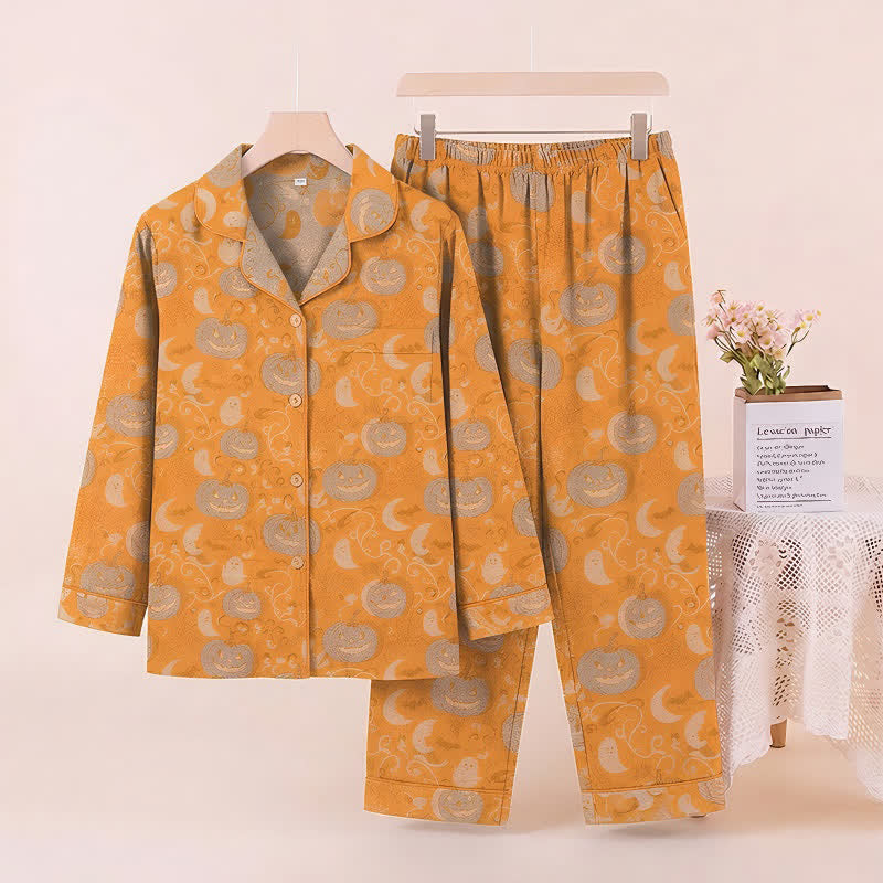 Orangefarbenes Halloween-Kürbis-Baumwoll-Loungewear-Set - Orange - XL - image 0