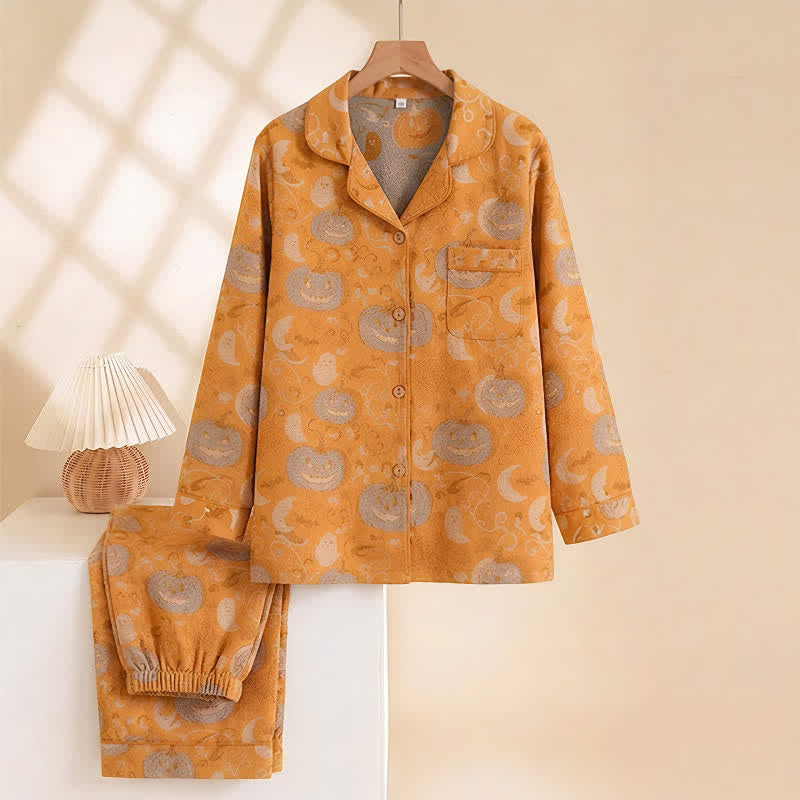 Orangefarbenes Halloween-Kürbis-Baumwoll-Loungewear-Set - image 1