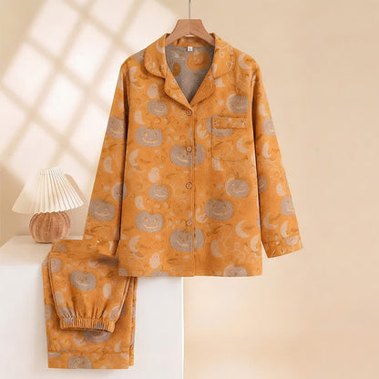 Orangefarbenes Halloween-Kürbis-Baumwoll-Loungewear-Set - image 1