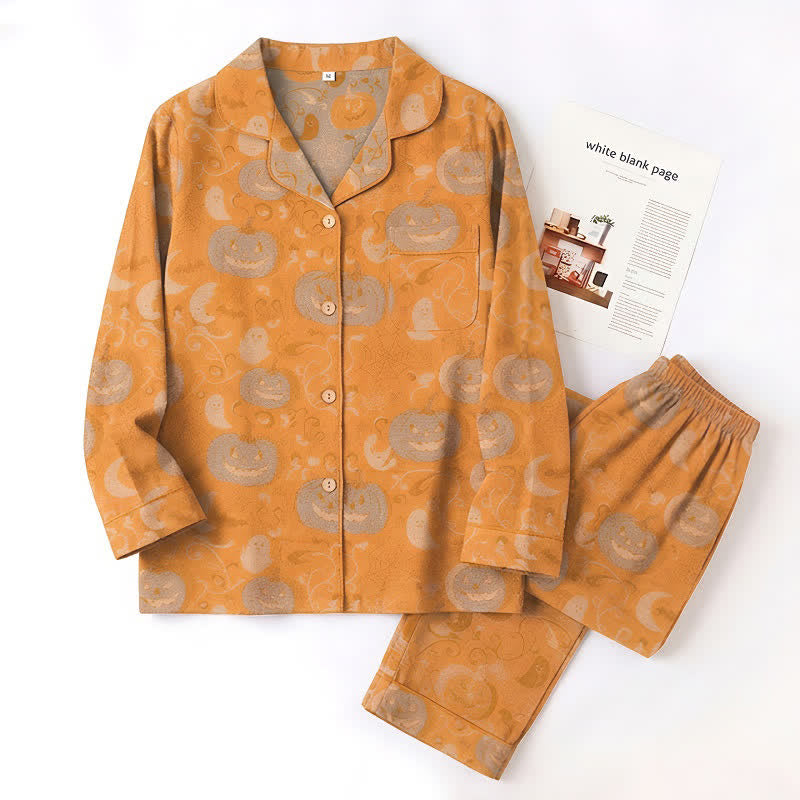 Orangefarbenes Halloween-Kürbis-Baumwoll-Loungewear-Set - image 2