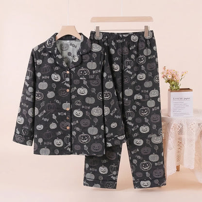 Schwarzes Halloween-Kürbis-Süßigkeiten-Baumwoll-Loungewear-Set - Schwarz - XL - image 0