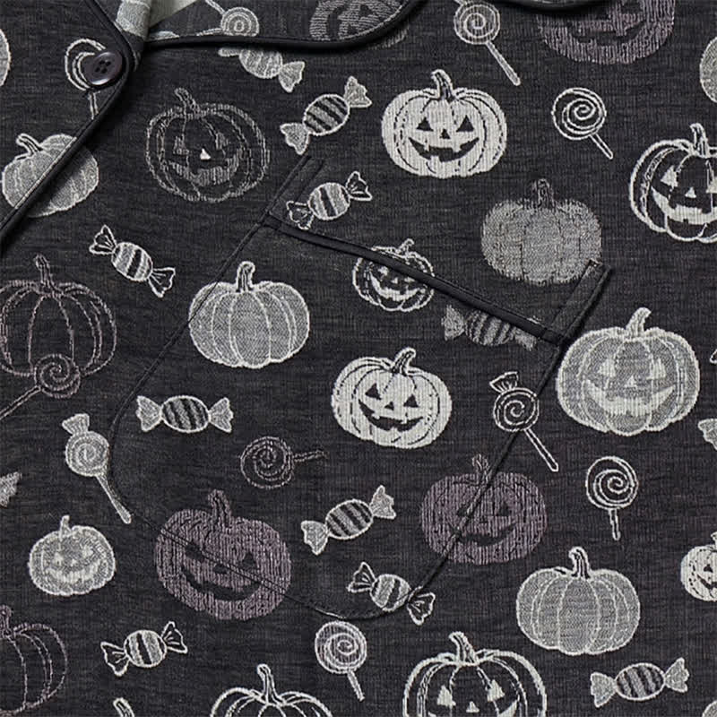 Schwarzes Halloween-Kürbis-Süßigkeiten-Baumwoll-Loungewear-Set - image 4