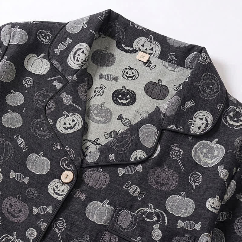 Schwarzes Halloween-Kürbis-Süßigkeiten-Baumwoll-Loungewear-Set - image 3