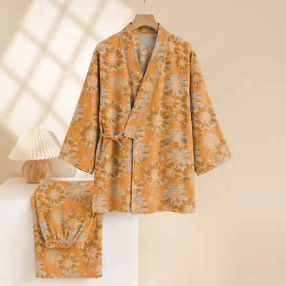 Retro-Sonnenblumen-Baumwollkimono-Pyjama-Set - image 3