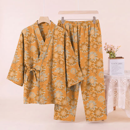 Retro-Sonnenblumen-Baumwollkimono-Pyjama-Set - image 2