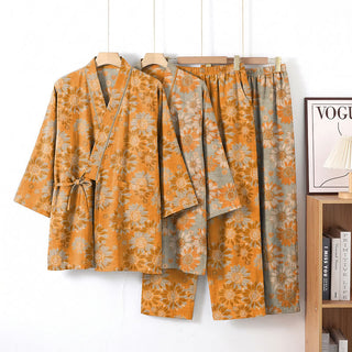 Retro-Sonnenblumen-Baumwollkimono-Pyjama-Set - image 0