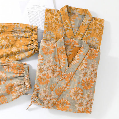 Retro-Sonnenblumen-Baumwollkimono-Pyjama-Set - image 11