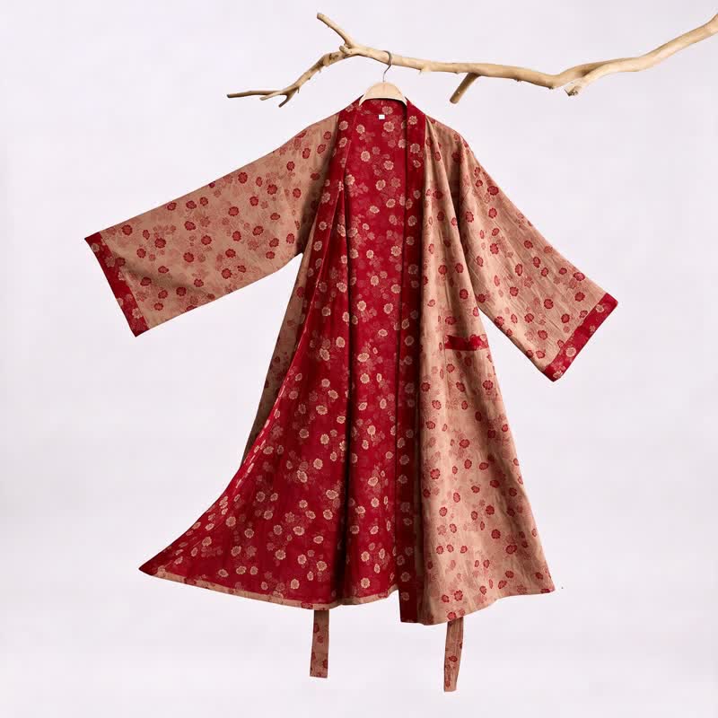 Retro-Kimono aus Baumwollgaze mit Blumenmuster - Beige - XL - image 8