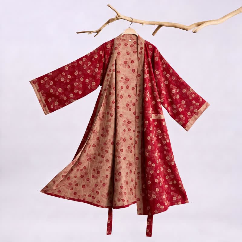 Retro-Kimono aus Baumwollgaze mit Blumenmuster - Rot - XL - image 0