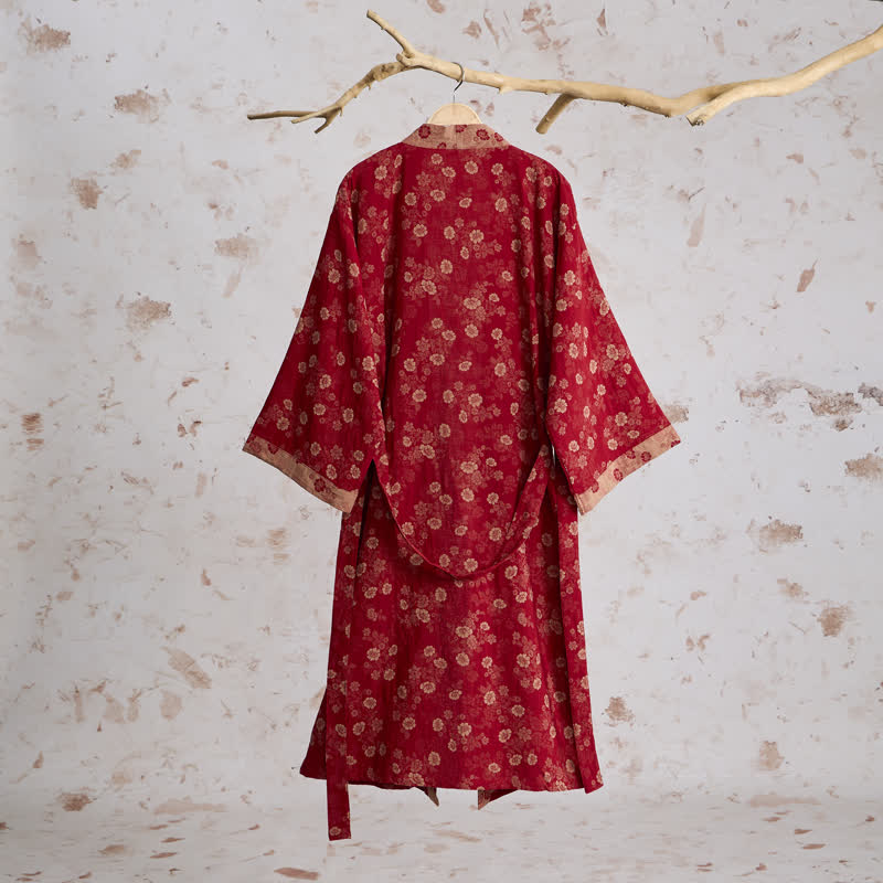 Retro-Kimono aus Baumwollgaze mit Blumenmuster - image 1