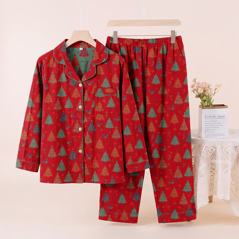 Weihnachtsbaum-Loungewear-Set aus Baumwollgaze - Rot - XL - image 0