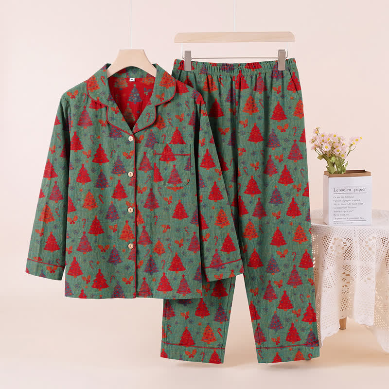 Weihnachtsbaum-Loungewear-Set aus Baumwollgaze - Grün - XL - image 6