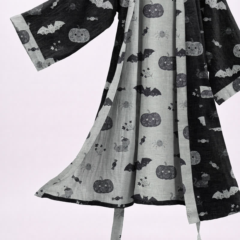Halloween Kürbis Fledermaus Baumwollkimono-Bademantel - image 3