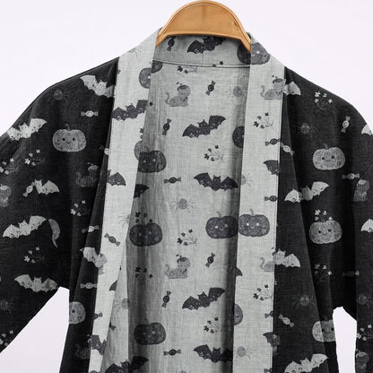 Halloween Kürbis Fledermaus Baumwollkimono-Bademantel - image 2