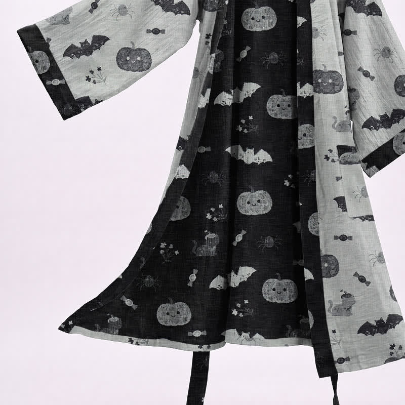 Halloween Kürbis Fledermaus Baumwollkimono-Bademantel - image 8