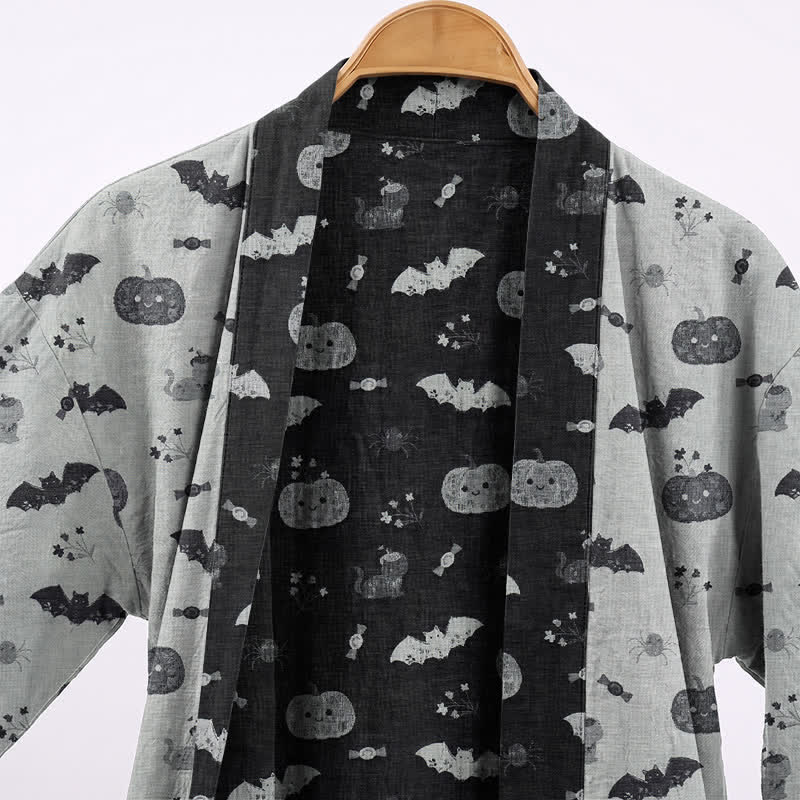 Halloween Kürbis Fledermaus Baumwollkimono-Bademantel - image 7