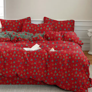 Festliches Weihnachtsbaum-Bettwäscheset aus Baumwolle - Rot - Bettwäscheset (4-teilig) - König - image 0