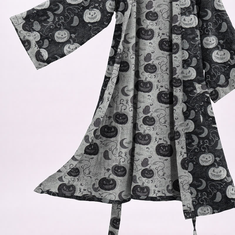 Halloween Kürbis Mond Baumwollkimono-Bademantel - image 3