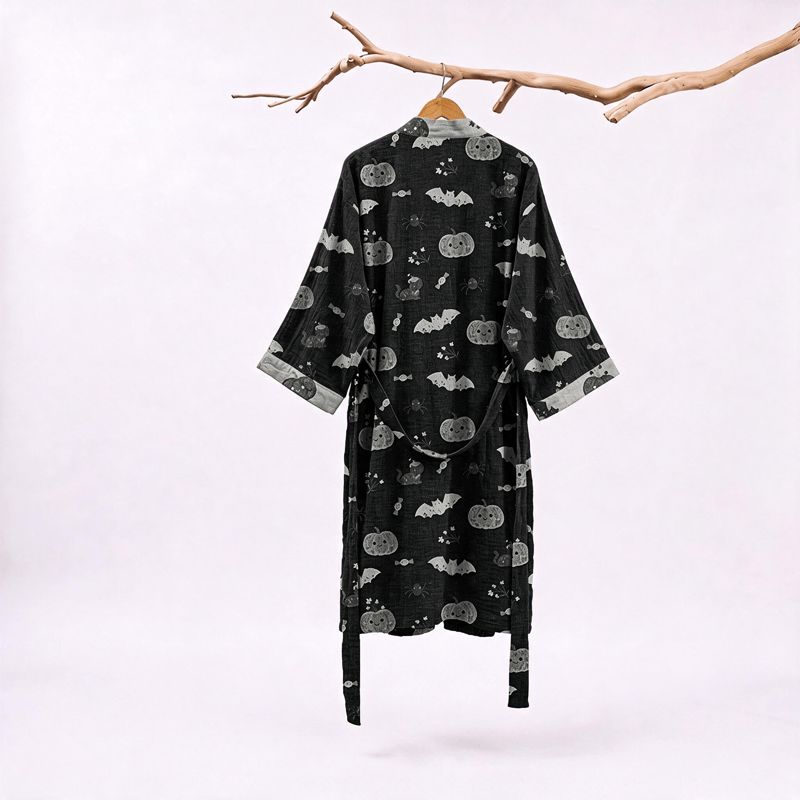 Halloween Kürbis Fledermaus Baumwollkimono-Bademantel - image 1