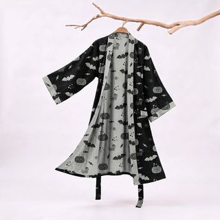 Halloween Kürbis Fledermaus Baumwollkimono-Bademantel - Schwarz - XXL - image 0
