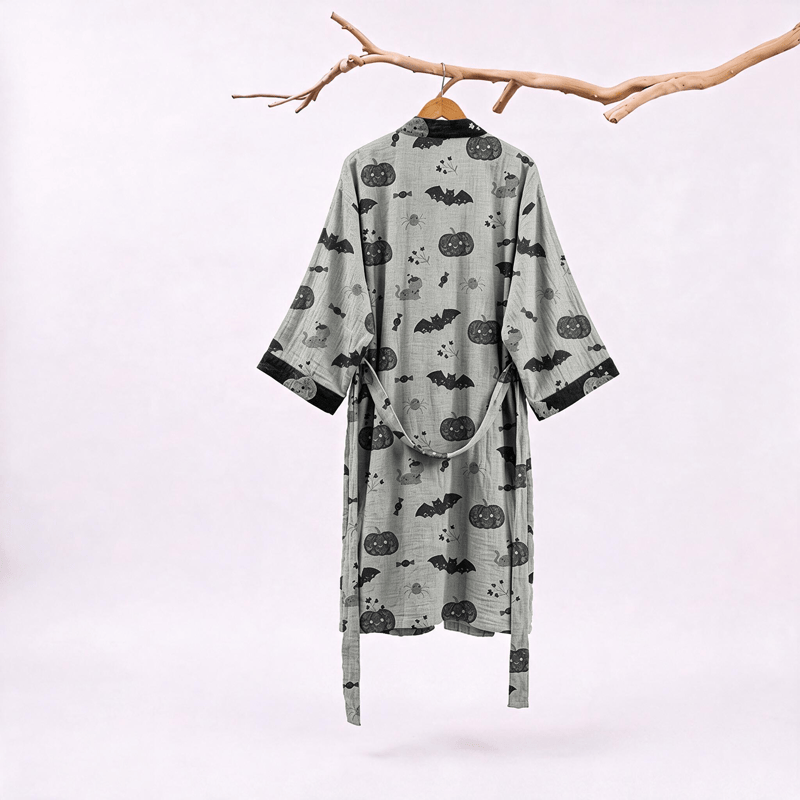 Halloween Kürbis Fledermaus Baumwollkimono-Bademantel - image 6