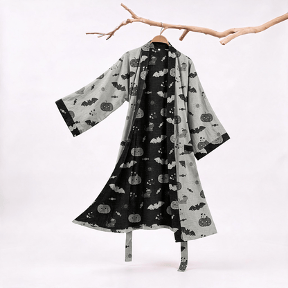 Halloween Kürbis Fledermaus Baumwollkimono-Bademantel - Grau - XXL - image 5