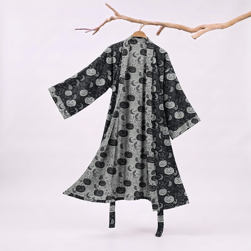 Halloween Kürbis Mond Baumwollkimono-Bademantel - Schwarz - XXL - image 0