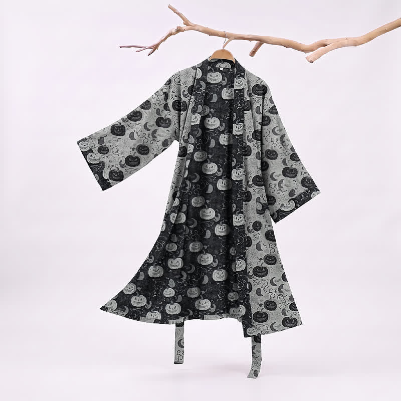 Halloween Kürbis Mond Baumwollkimono-Bademantel - Weiß - XXL - image 5