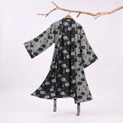 Halloween Kürbis Mond Baumwollkimono-Bademantel - Weiß - XXL - image 5