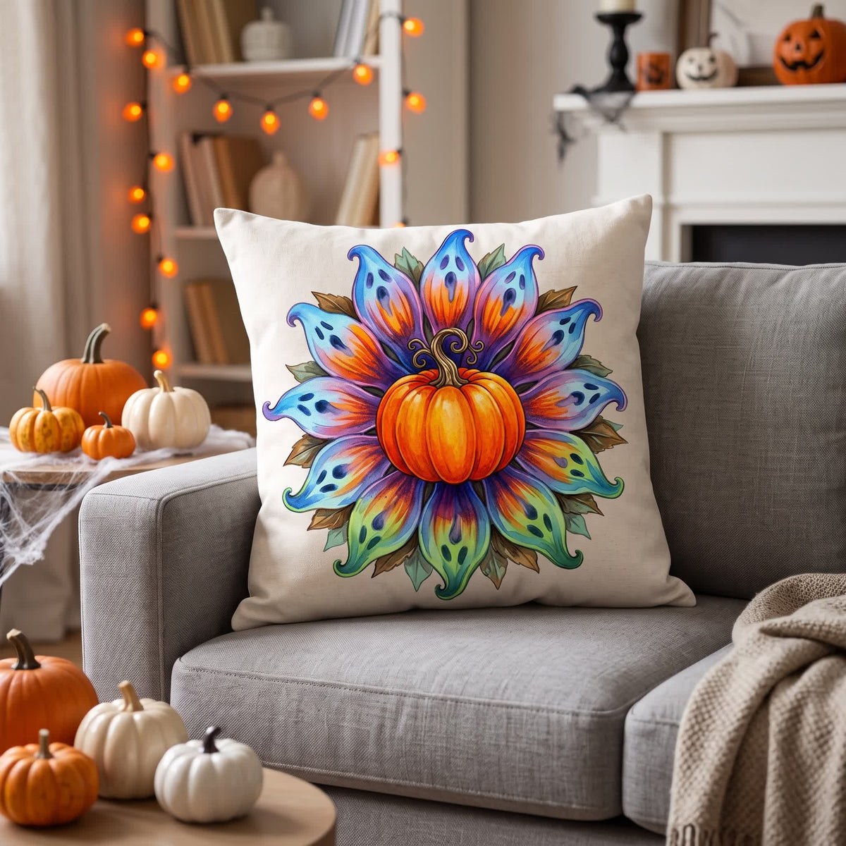Halloween-Kürbis-Blumen-Kissenbezug - image 2