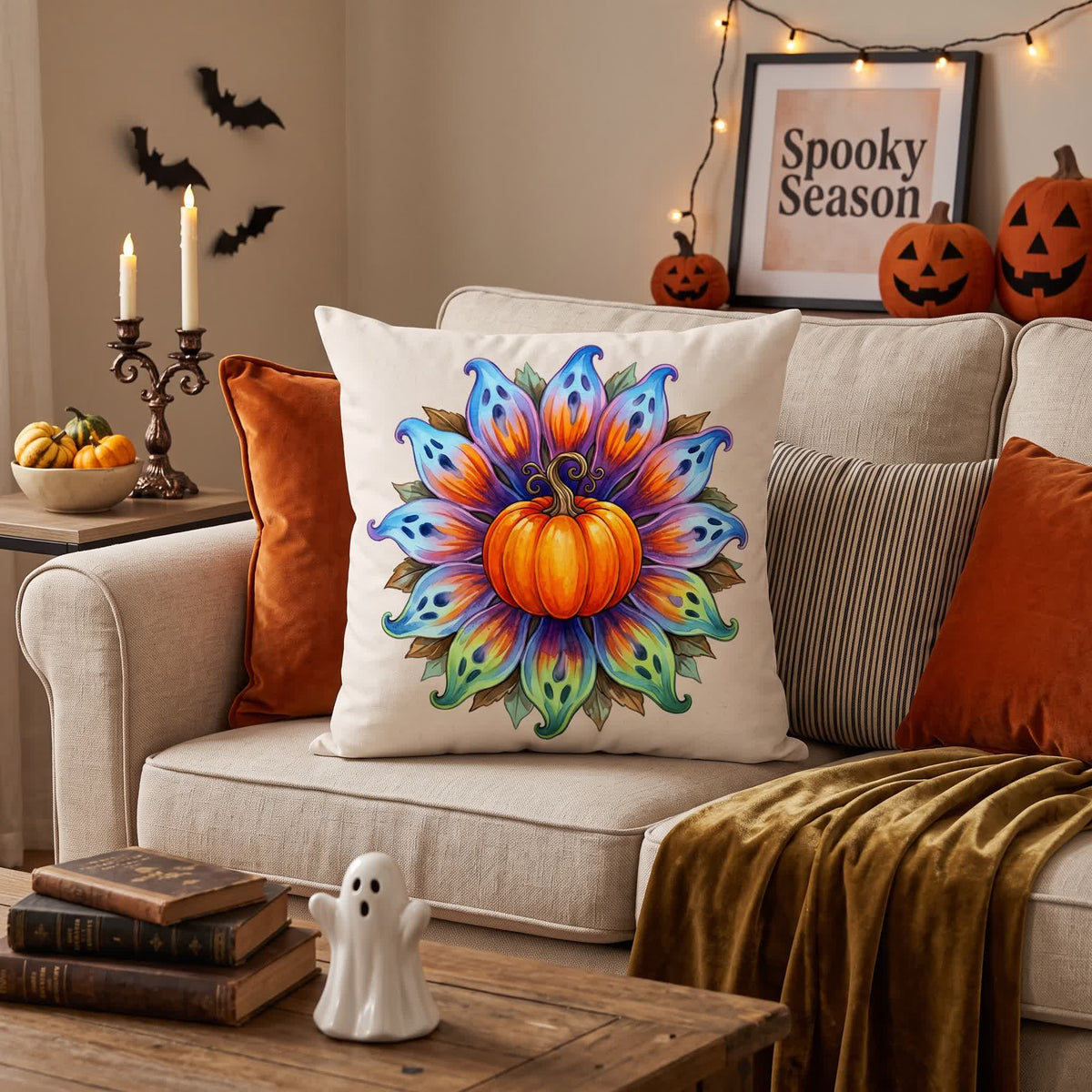 Halloween-Kürbis-Blumen-Kissenbezug - image 1