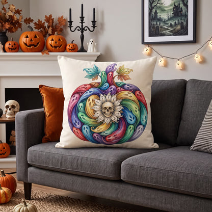 Kissenbezug mit Regenbogen-Geist-Kürbis-Halloween-Motiv - image 1