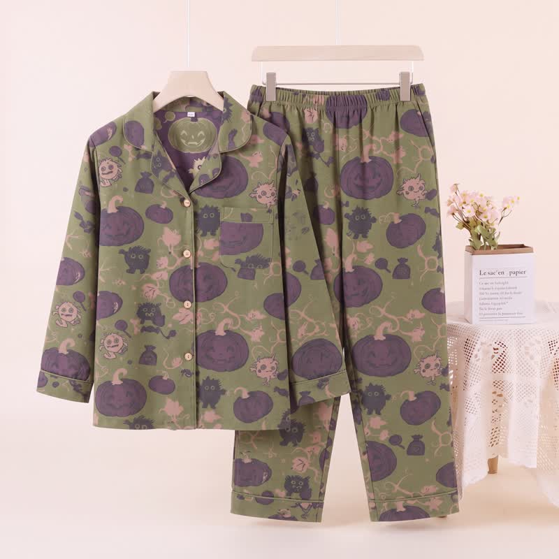 Verspieltes Halloween-Kürbis-Loungewear-Set - Grün - XL - image 5